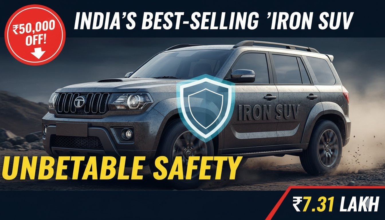 टाटा नेक्सॉन SUV का फ्रंट व्यू, जिसमें मजबूत ग्रिल और LED हेडलैंप्स दिखाई दे रहे हैं।