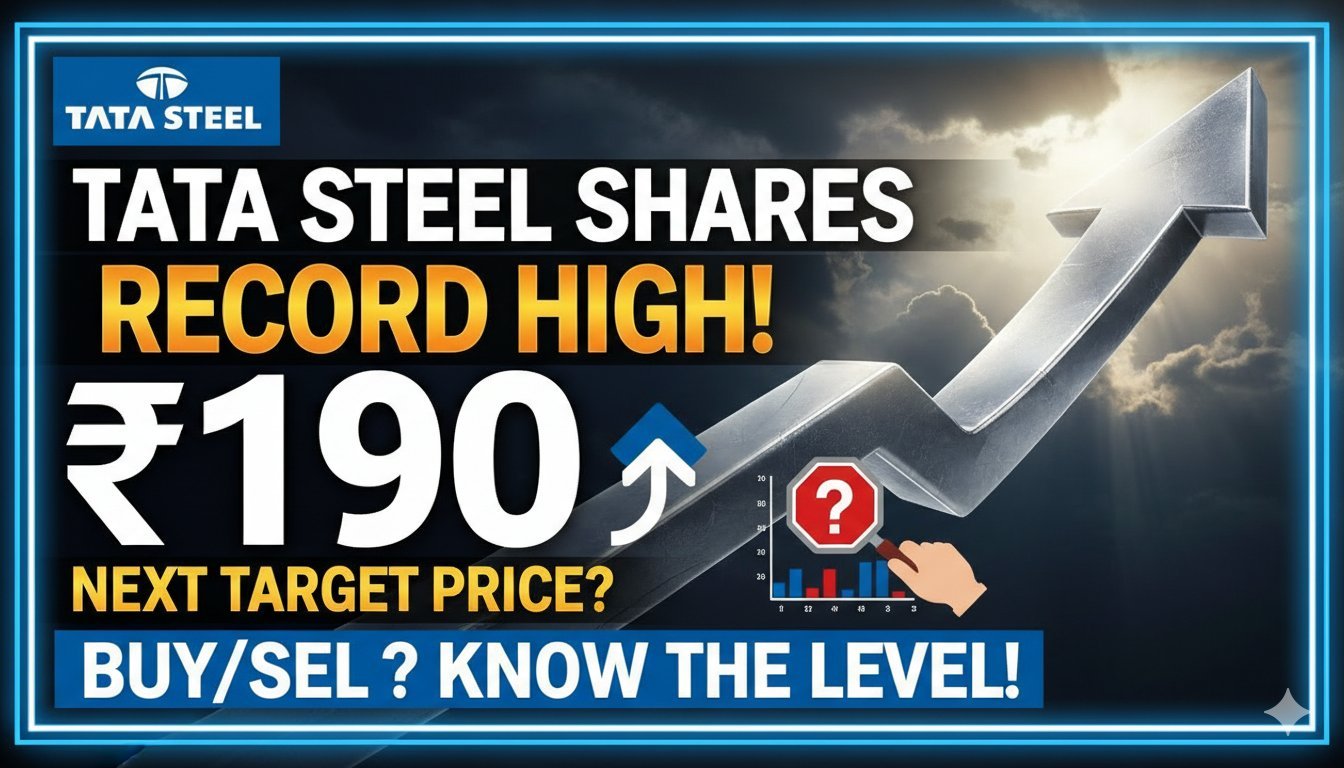 टाटा स्टील शेयर प्राइस चार्ट दिखाता हुआ ग्राफ जिसमें 190 रुपये का रिकॉर्ड हाई हाइलाइट किया गया है