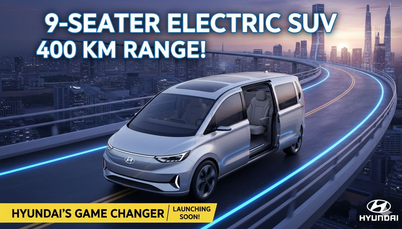हुंडई Staria Electric MPV का फ्रंट व्यू, जो 9-सीटर इलेक्ट्रिक व्हीकल है।