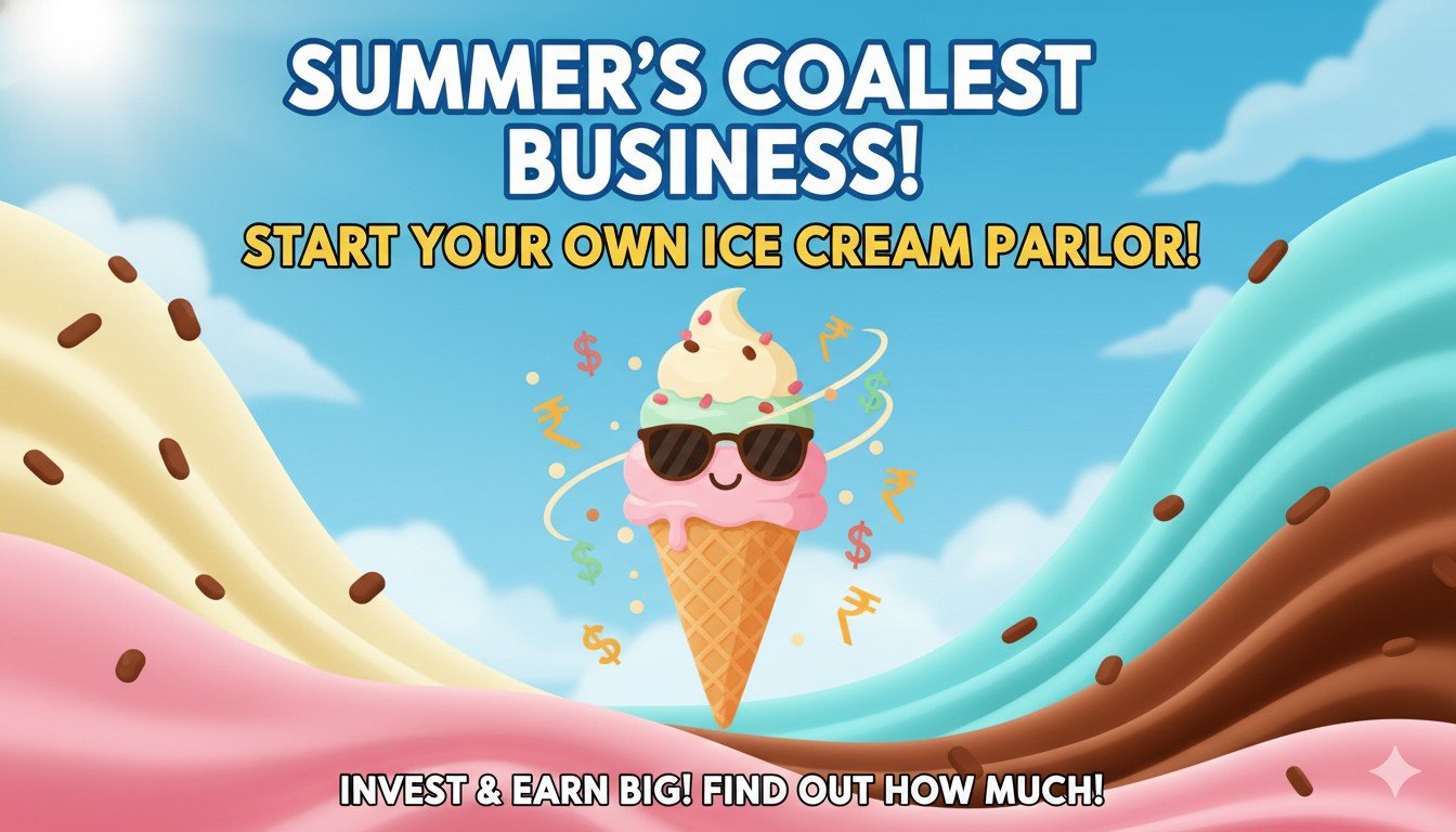 गर्मियों में आइसक्रीम पार्लर का रंग-बिरंगा काउंटर जहां विभिन्न फ्लेवर की आइसक्रीम स्कूप्स तैयार हैं