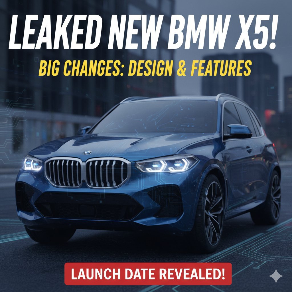 लीक हुई नई जेनरेशन BMW X5 की फ्रंट स्पाई शॉट, Neue Klasse डिजाइन के साथ एंगल्ड हेडलाइट्स और स्लिम ग्रिल
