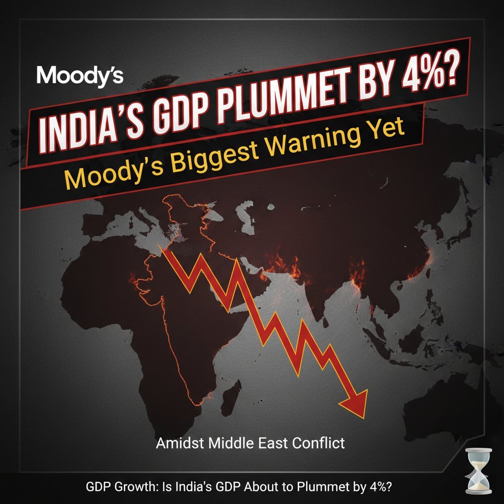 मध्य पूर्व संघर्ष के बीच भारत की GDP पर मूडीज की चेतावनी दर्शाता ग्राफिक, तेल कीमतें और आर्थिक प्रभाव दिखाते हुए
